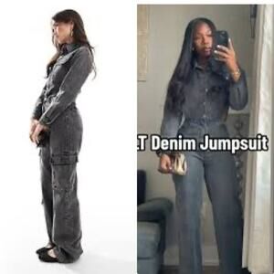PrettyLittleThing $149 SZ 4 DENIM CARGO WIDE LEG JUMPSUIT